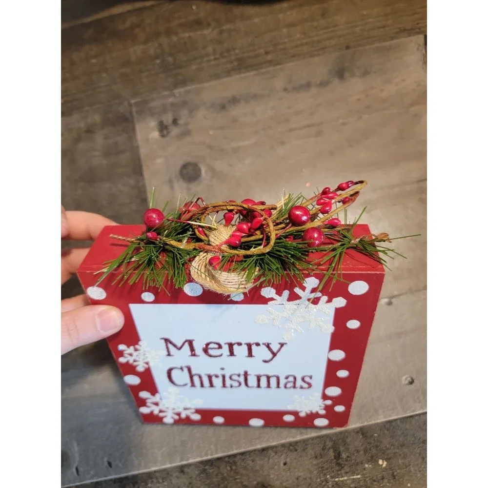 Wooden‎ Merry Xmas mistletoe snowflake glitter xmas decor